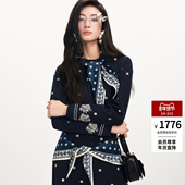 时尚 lefame拉飞姆2026春季 新款 赫本风珠饰印花丝巾绣花卫衣外套女