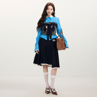 上衣 假两件拼接娃娃领叠穿针织长袖 lefame拉飞姆2026早春新品 时尚