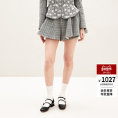 lefame拉飞姆2026春季 明星同款 黑白格大A摆高腰全开伞状短裤