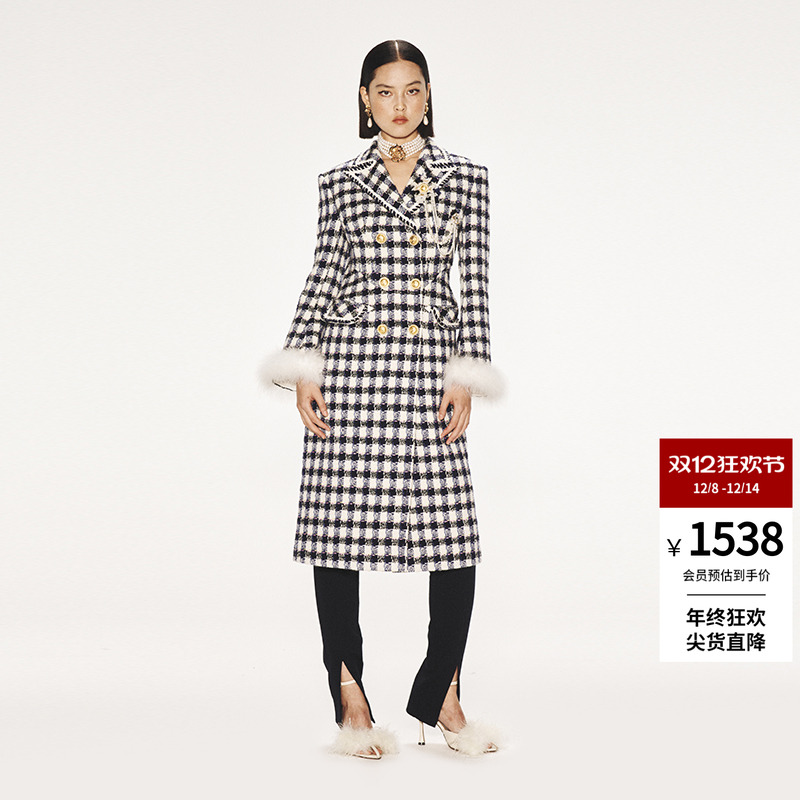 lefame长款海军风毛呢外套