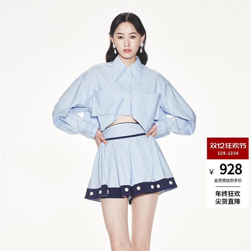 lefame渐变闪钻长袖衬衫