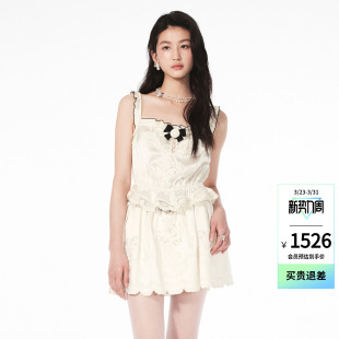 新款 lefame拉飞姆26夏季 蝴蝶结绣花缎面上衣女 Angelababy同款