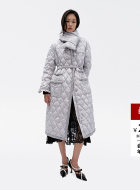 lefame拉飞姆冬季老钱风中式提花廓形高端长款羽绒服女修身显瘦