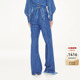 拖地长裤 lefame拉飞姆春秋蝴蝶结蓝色牛仔裤 微喇女 明星同款