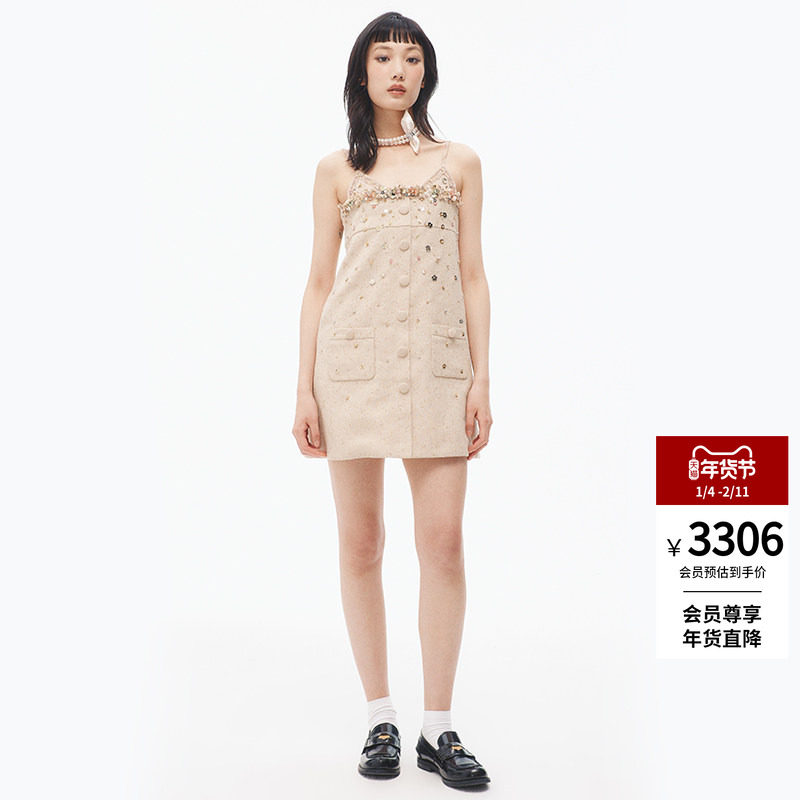 lefame拉飞姆时尚花朵装饰钉珠气质显瘦连衣裙高级感,女装/女士精品,连衣裙,淘宝优惠券,粉丝福利购,淘宝优惠卷