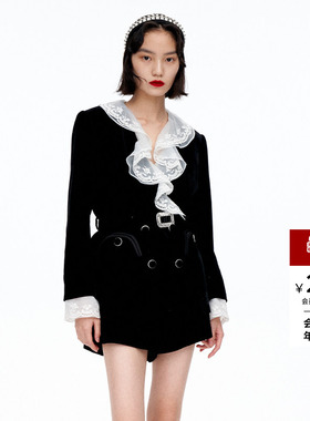 【明星同款】 lefame拉飞姆春秋可拆领西装外套丝绒高级感女显瘦