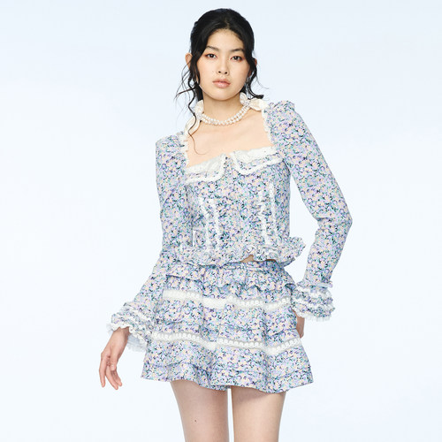 时尚洛可可碎花上衣女
