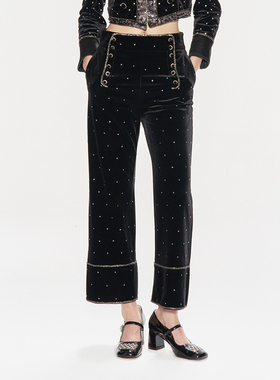 lefame拉飞姆秋季中式九分直筒黑色休闲百搭长裤