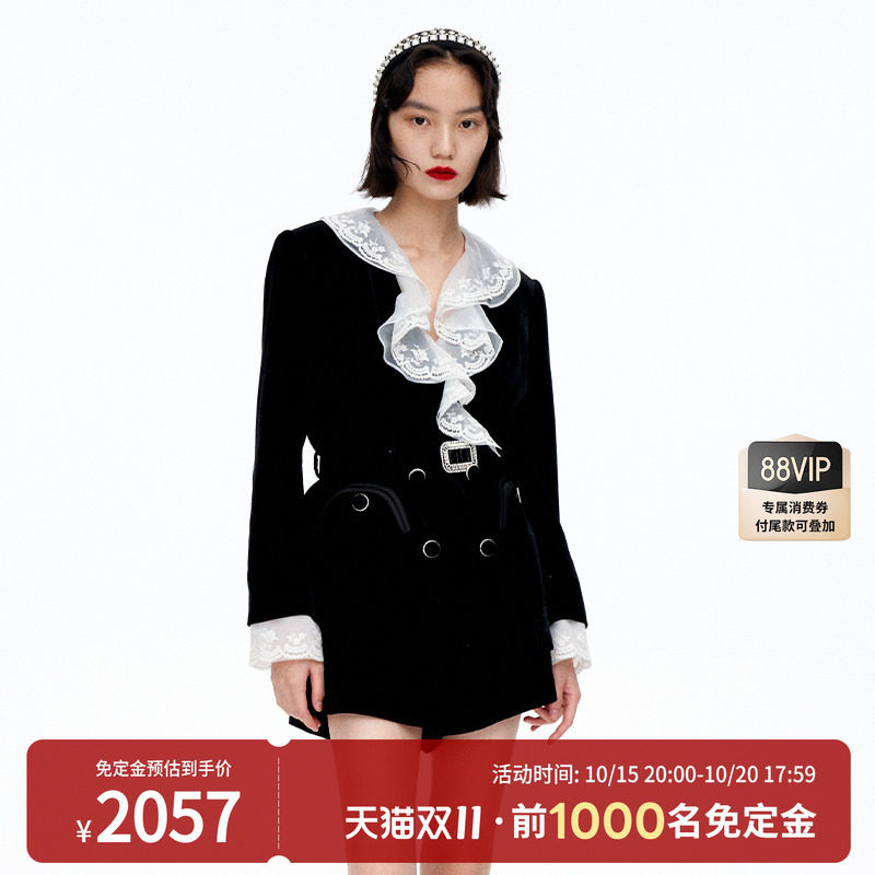 【明星同款】lefame拉飞姆丝绒西装外套女薄款高级感春秋显瘦修身