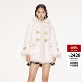 lefame拉飞姆秋冬时尚 复古压花绒新中式 白金配色羽绒服外套上衣女