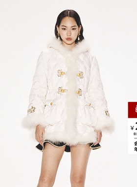 lefame拉飞姆秋冬时尚复古压花绒新中式白金配色羽绒服外套上衣女