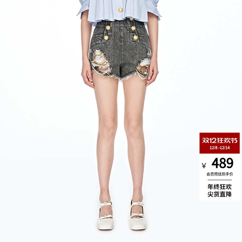 LEFAME芭比破洞牛仔短裤
