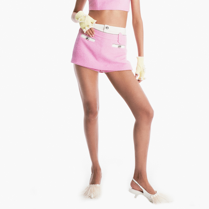 LE FAME/拉飞姆2022年夏季新款撞色拼接粗花呢小香风裙裤