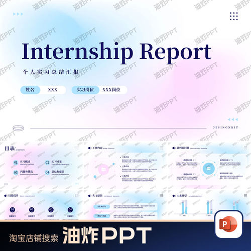 文艺时尚风蓝粉色个人实习工作总结汇报公司岗位情况介绍PPT模板