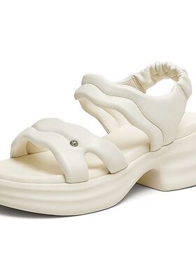 TATA他她厚底运动凉鞋女白色沙滩凉鞋松糕底凉鞋2025夏新CXY02BL5