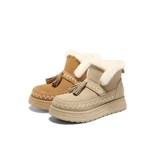 ZTI52DD5 流苏甜美加绒保暖厚底棉鞋 森达牛皮雪地靴女25冬季 新款