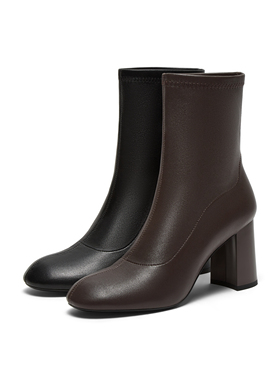 真美诗摩登女郎25冬季新款优雅高跟时装靴弹力瘦瘦靴女C2201DZ5