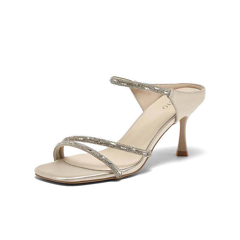 百思图2025夏季商场新款气质优雅一字带细跟高跟鞋女凉鞋E5061BL5,女鞋,一字带凉鞋,淘宝优惠券,粉丝福利购,淘宝优惠卷