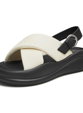 天美意2024夏新款松糕厚底沙滩鞋外穿运动女休闲凉鞋KX021BL4