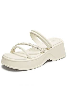 百思图2025夏季新款时尚简约休闲拖厚底女拖鞋BV122BT5