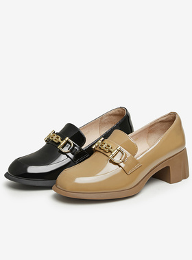 Tata他她一脚蹬粗跟乐福鞋女英伦风小皮鞋单鞋2024春新款WCNA4AA4