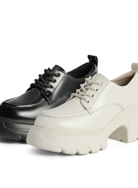 百丽厚底牛津鞋女2024新款秋真皮单鞋黑色小皮鞋乐福鞋B5E1DCM4