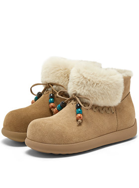 真美诗2025冬季新款牛皮时髦串珠茸茸毛毛鞋勃肯雪地靴女20516DD5