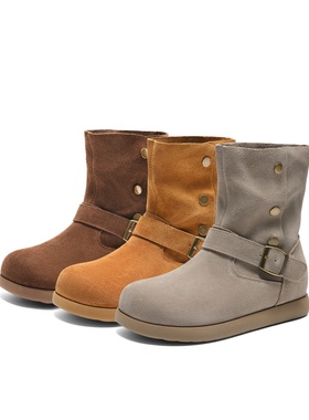 百丽复古绒面厚底勃肯靴女25冬季新款美拉德西部短靴子B2911DD5