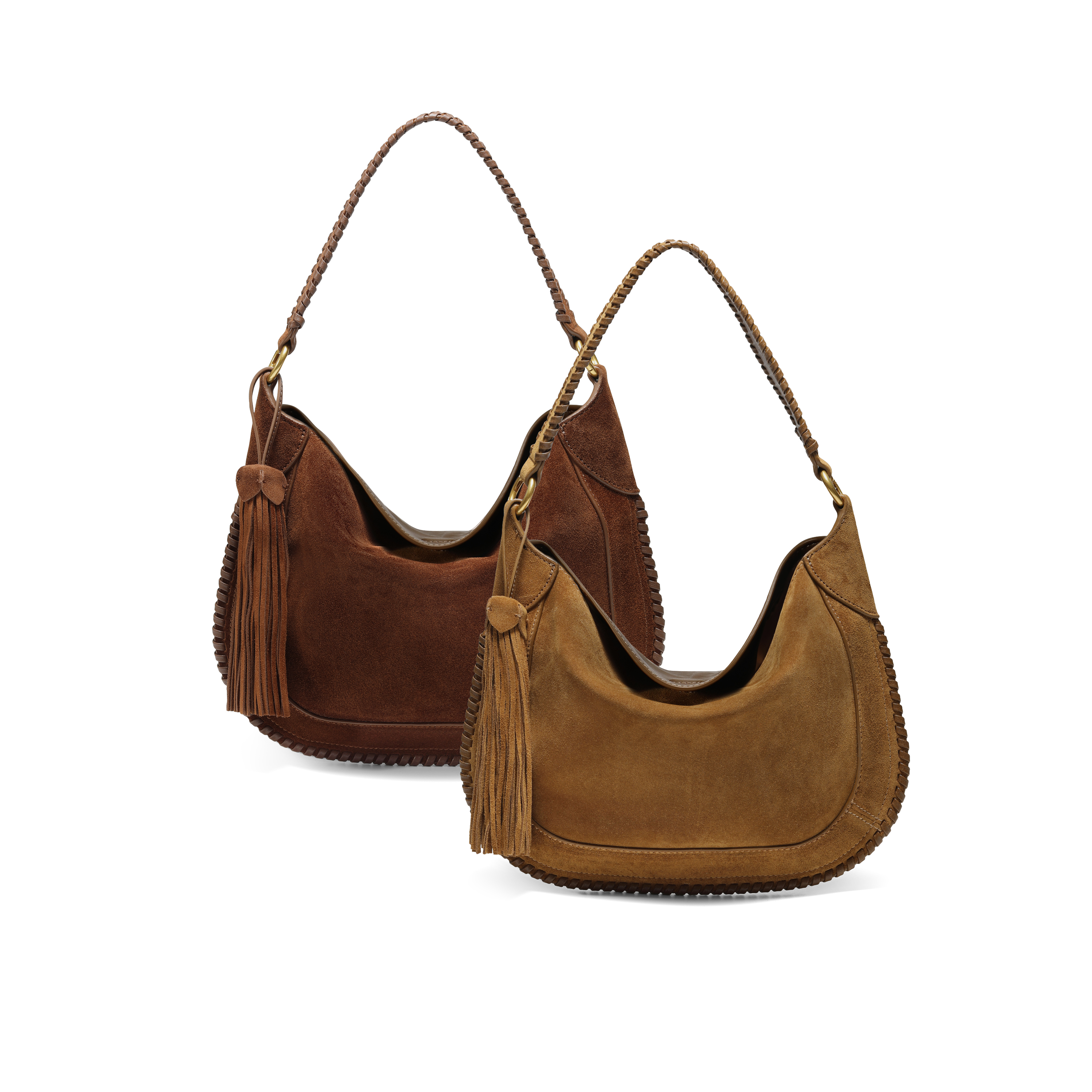 百丽反绒麂皮包包女25冬季新款波嬉风流苏斜挎腋下包小号F3035DX5