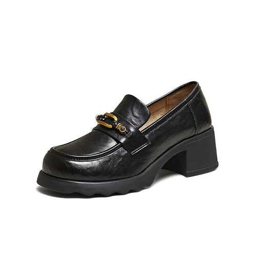 百思图2026春季商场新款厚底乐福鞋小皮鞋粗跟女深口单鞋BV710AA6
