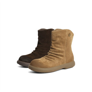 靴ZTI19DZ5 褶皱绒面软底厚底时装 森达牛仔休闲靴女2025冬季 新款