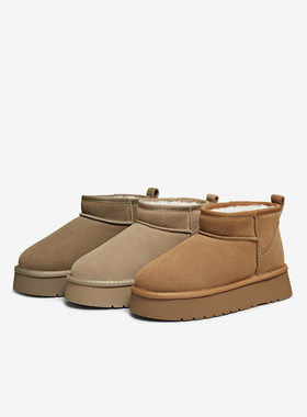 百思图25冬新款雪地靴厚底加绒加厚大棉鞋保暖女毛毛短靴N8106DD5