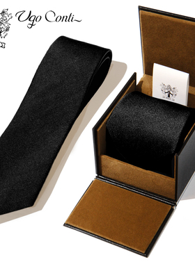UGO意大利原装纯黑色真丝领带男气质正装百搭高级生日礼物轻奢