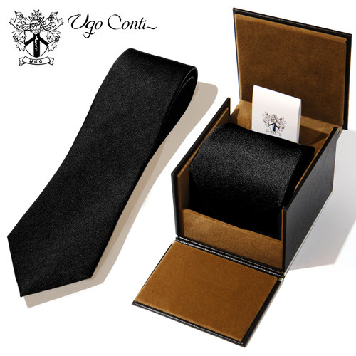UGO意大利纯黑色领带真丝免打结
