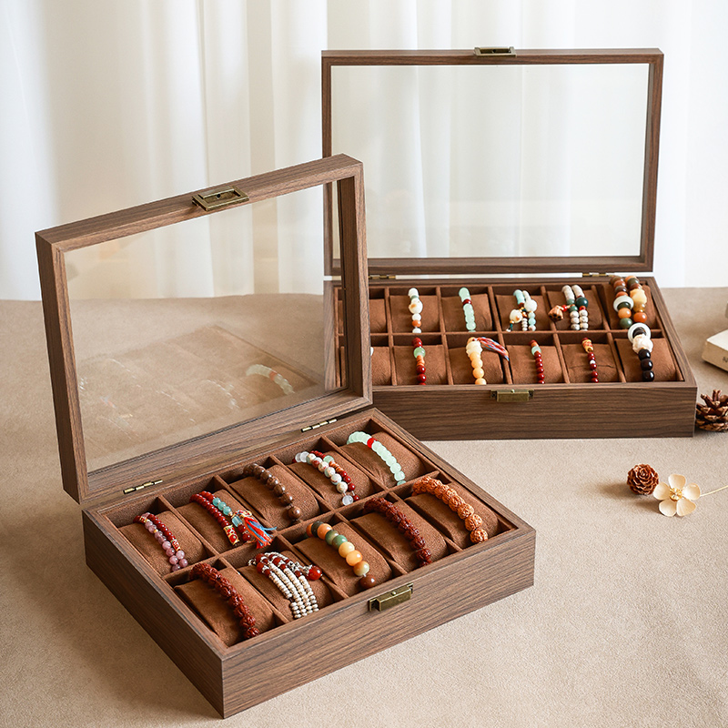 文玩手串收纳盒高档精致胡桃木纹