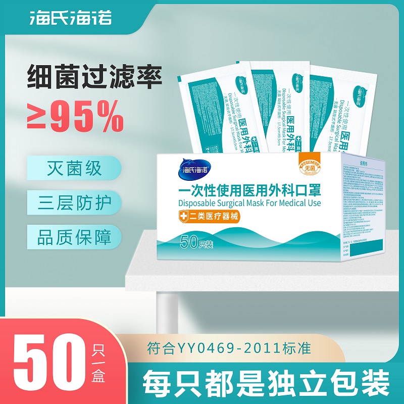 海氏海诺医用外科口罩灭菌级一次性医疗三层正品成人儿童独立包装-封面