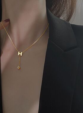 S925纯银H字母流苏锁骨链女款
