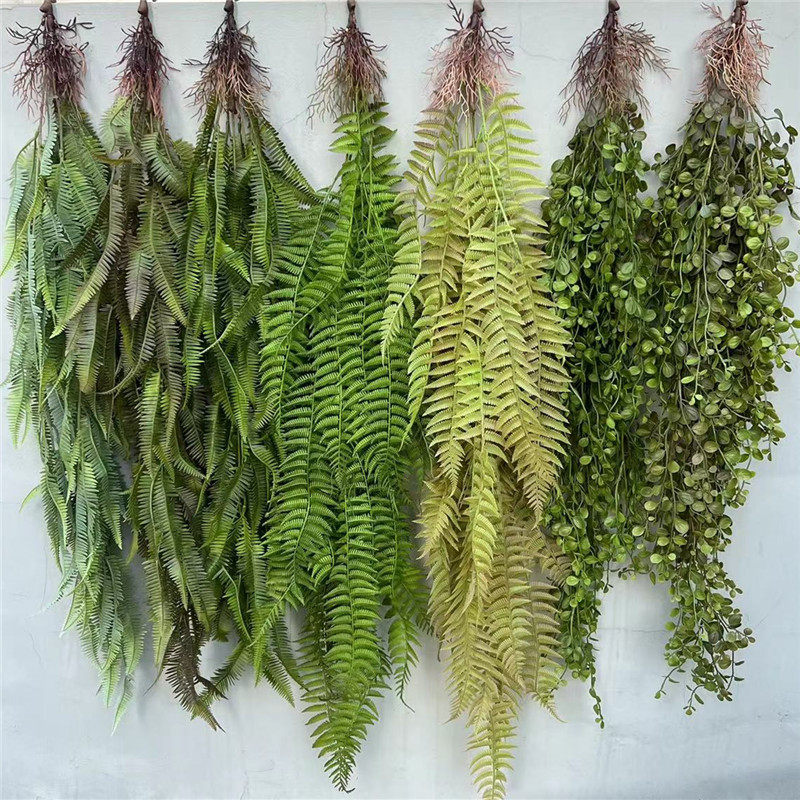 仿真绿植壁挂假花垂吊绿色植物蕨类墙壁管道吊顶装饰蕨叶树根藤条