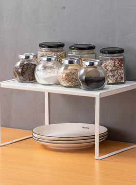 日式大号伸缩单层白色置物架厨房台面分层洗手台碗碟调料瓶储物架
