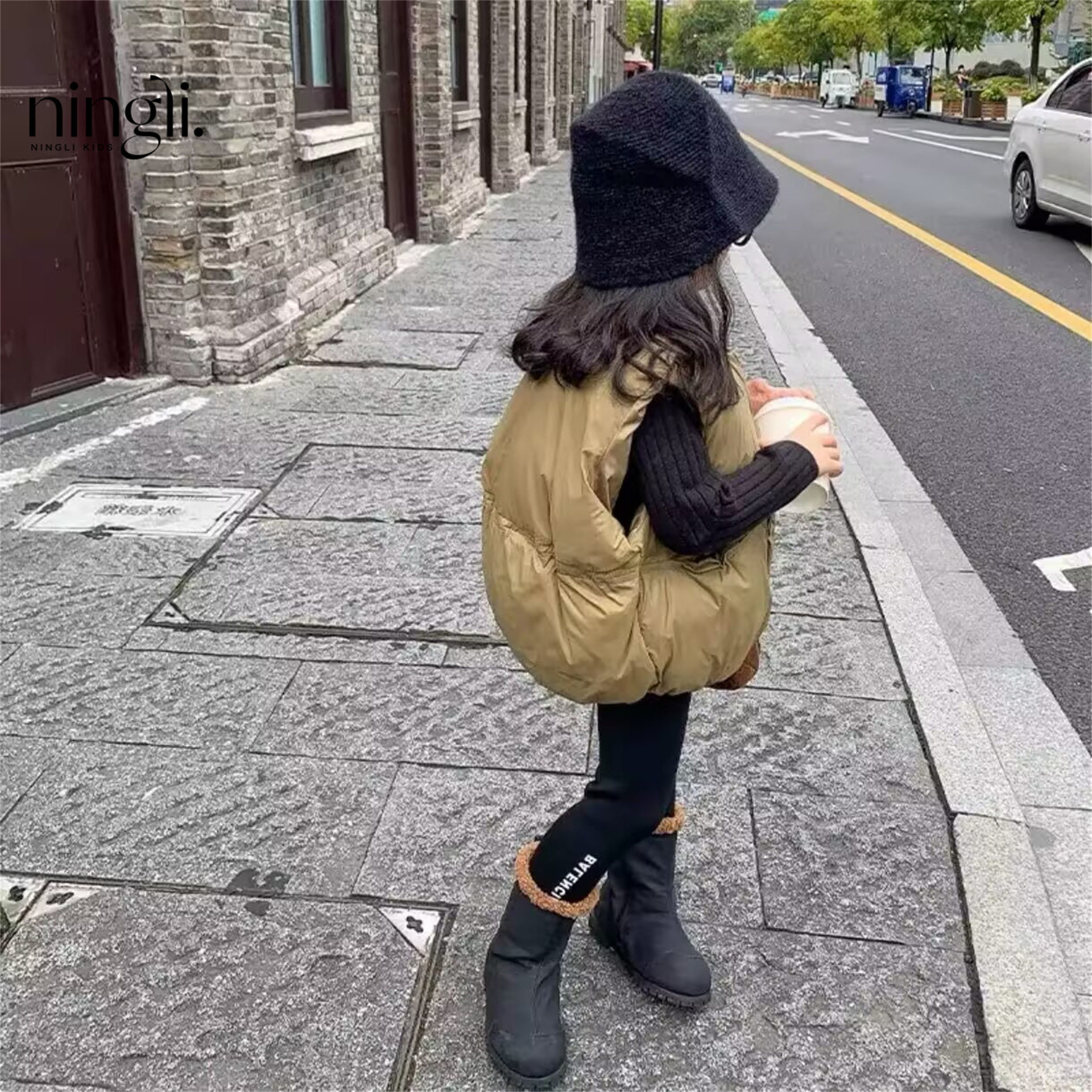 柠里童装韩版男女童加棉马甲儿童纯色坎肩宝宝面包服棉衣秋冬潮款