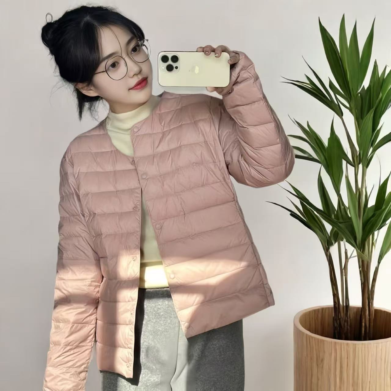 排骨羽绒女款服秋冬新轻薄羽绒服短款圆领鸭绒可变v领保暖内胆短