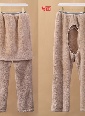 老年人方便穿脱棉裤卧床护理绒加绒珊瑚保暖开裆裤瘫痪加厚老人活
