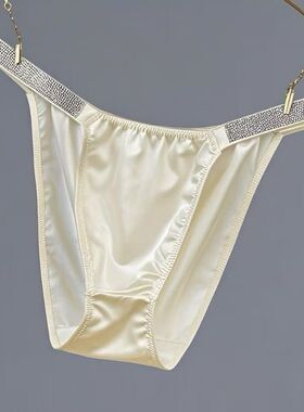 内裤女一根带丝滑性感缎面光泽质感三角裤女士精品内裤时尚烫钻一