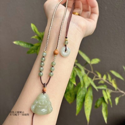 佛头吊坠挂绳女款手工编织和田玉檀香挂绳佛公吊坠项链翡翠平安扣