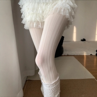 奶白色麦穗微透连裤袜女麻花竖纹显瘦打底裤日系纯欲连体全身丝袜