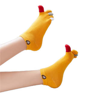 蓝姿欣新品五指袜女纯棉短筒全棉袜子中统可爱小熊船袜分脚趾中厚