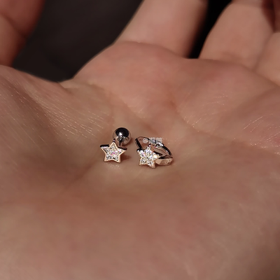 微镶星星耳钉925纯银针高级感边缘独特小耳骨钉小耳圈耳扣耳饰