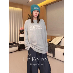 林肉肉【日历休闲长袖】印花圆领套头卫衣女款早秋内搭打底衫上衣