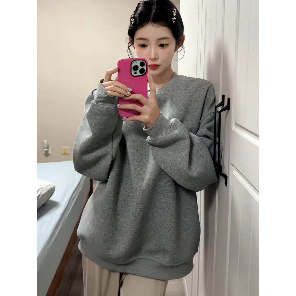 盐系轻熟韩系穿搭圆领卫衣女2026年秋季基础新款简约中性风上衣潮