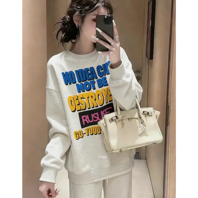 蓝黄字母印花T恤潮牌中长款休闲